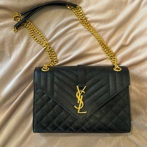 YSL Handbag - Envelope Medium in Quilted Grain and Embossed Leather